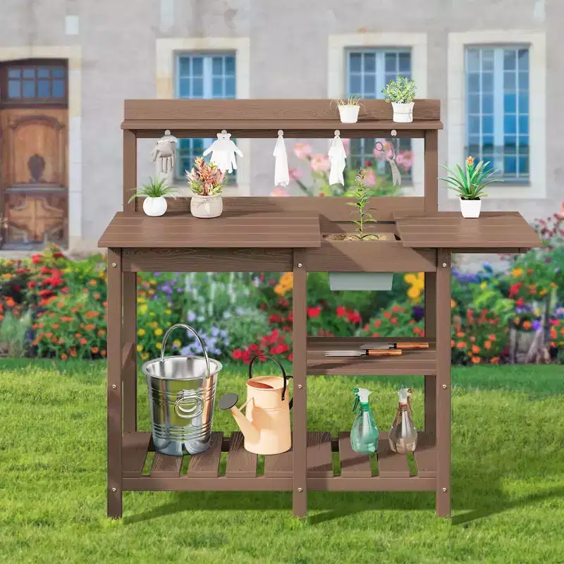Hyleory HDPE Weather-Resistant Potting Bench Table with Storage Shelf