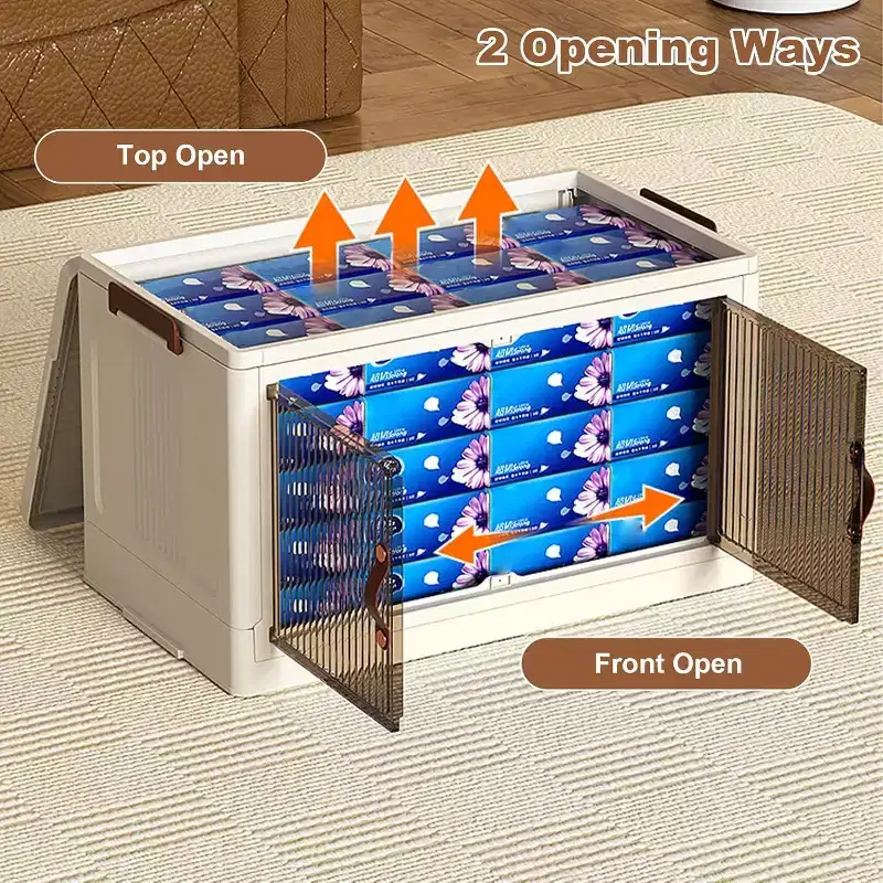 Stackable 4-Layer Storage Boxes, Plastic Storage Cabinet Capacity, with Door and Wheels for Storing Food