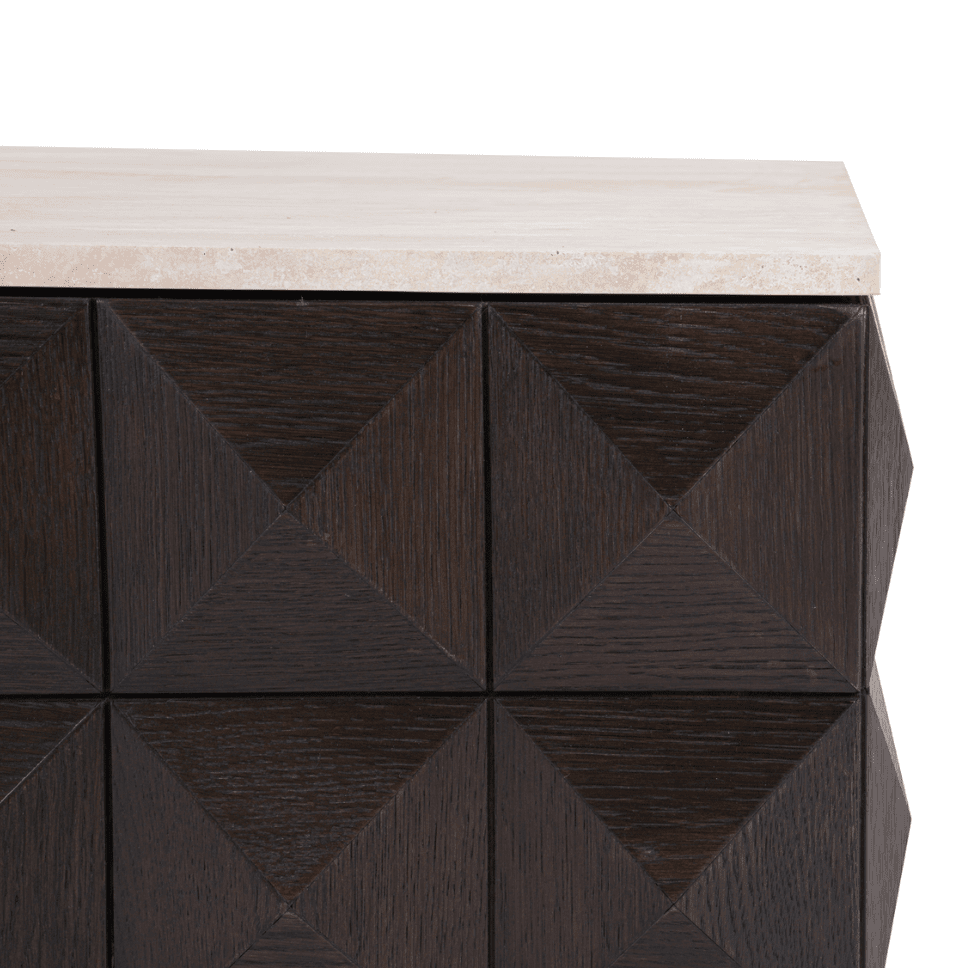 Deep Brown Square Coffee Table with Travertine Top