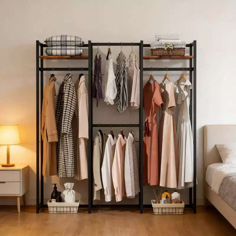 NAYSAYE Portable Wardrobe Rack Coat Clothes Hanger Closet Organizer with Shelves Heavy Duty for Bedroom Laundry Room, Black, 70.92*15.76*70.92