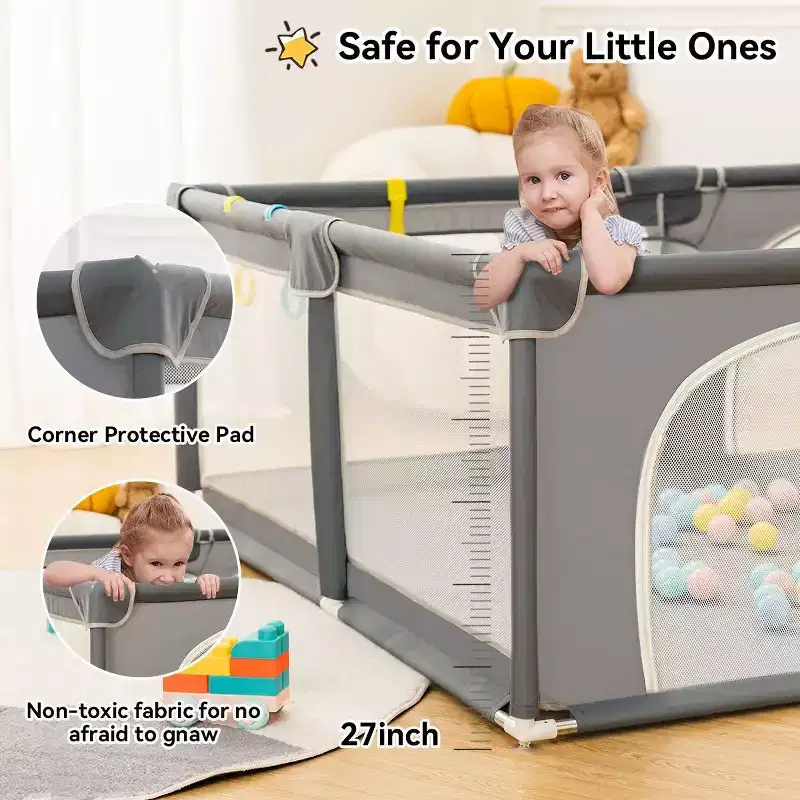 GOTGELIF 79x79 4-Panel Baby Playpen Spacious & Secure Portable Playard