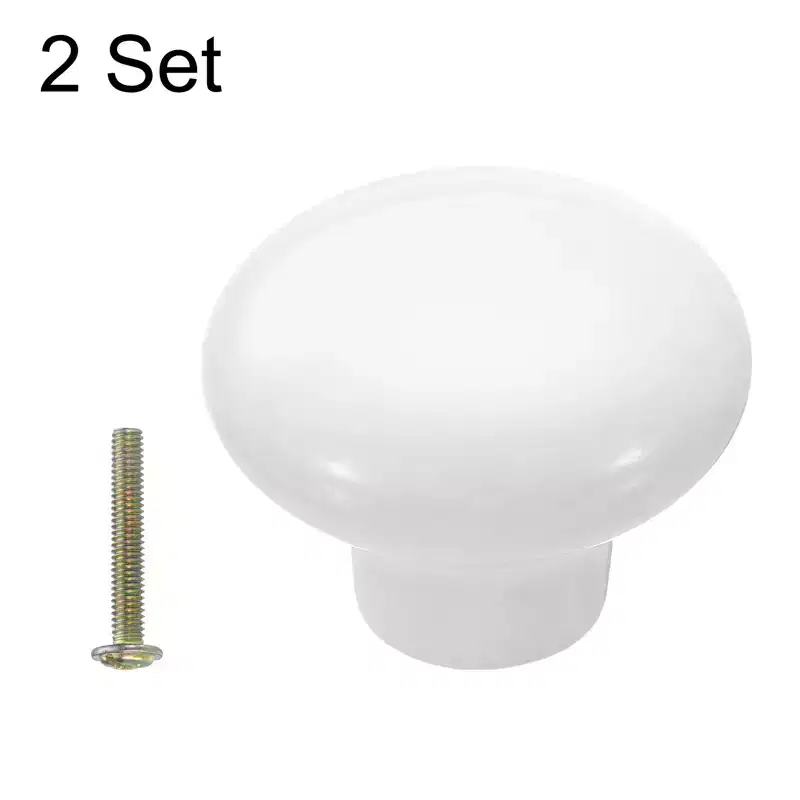 Unique Bargains Round Ceramic Drawer Knobs with Screw for Cupboard Wardrobe 2 Pcs