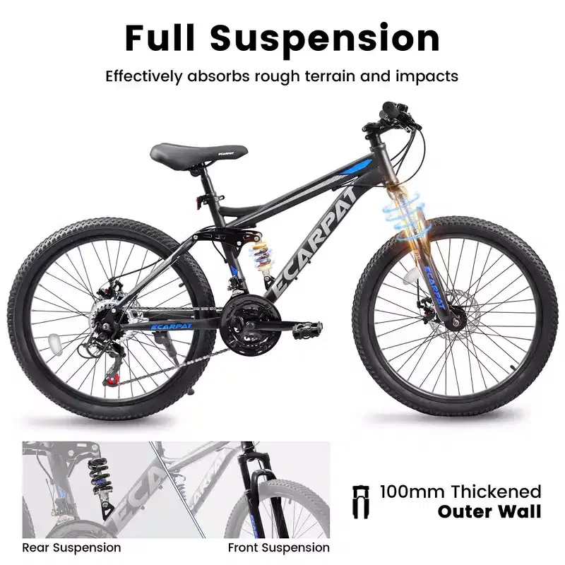 Okak 27.5IN Mountain Bike with Front and Rear Dual Shock Absorbers, 21-Speed Dirt Bike with Mechanical Disc Brake, Adult Bike for Men and Women