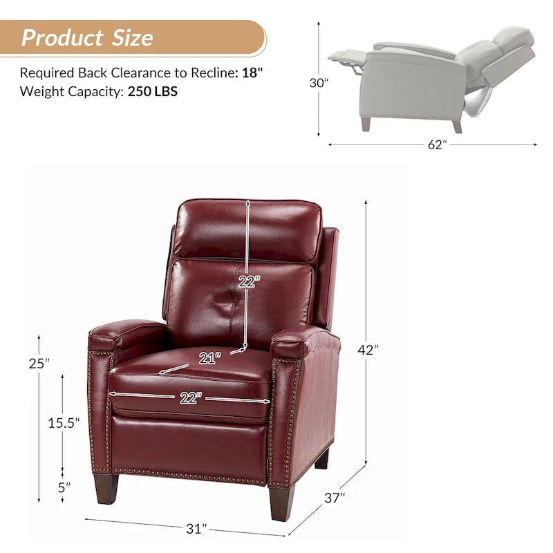 Mid-Century Modern Pushback Recliner with Nailhead Trim