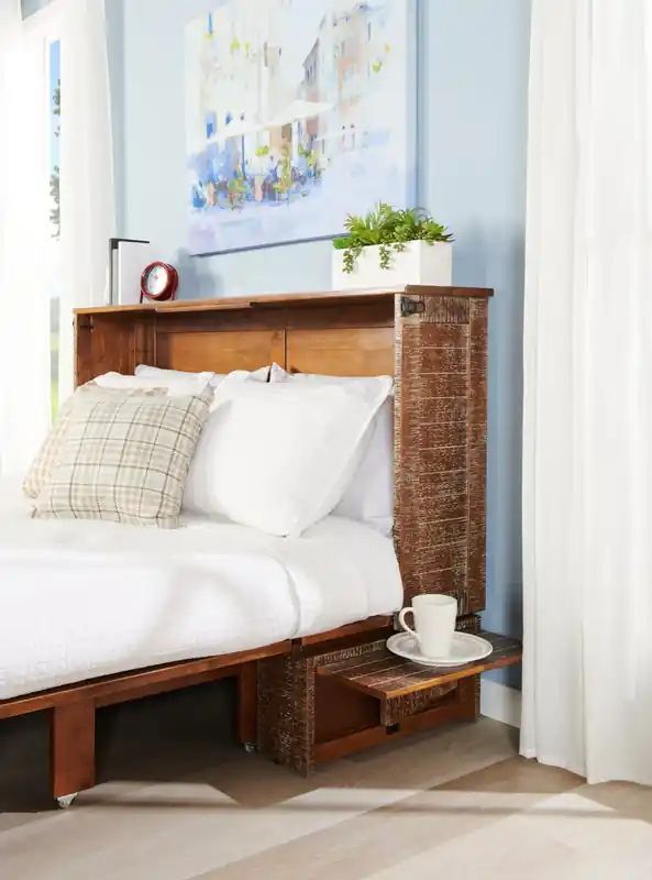 Parker Cabinet Bed with Memory Foam Mattress, Weathered Brown