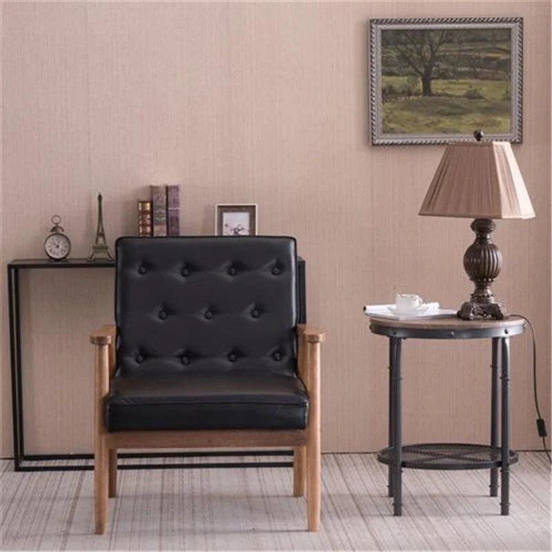 Button-Tufted Slipper Chair – Black, PU Leather, Solid Wood Frame & Legs, Seats 1