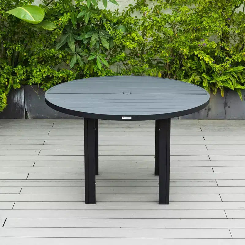 LeisureMod Chelsea 5-Piece Patio Dining Set, 48 Round Aluminum Dining Table and 4 Dining Armchair