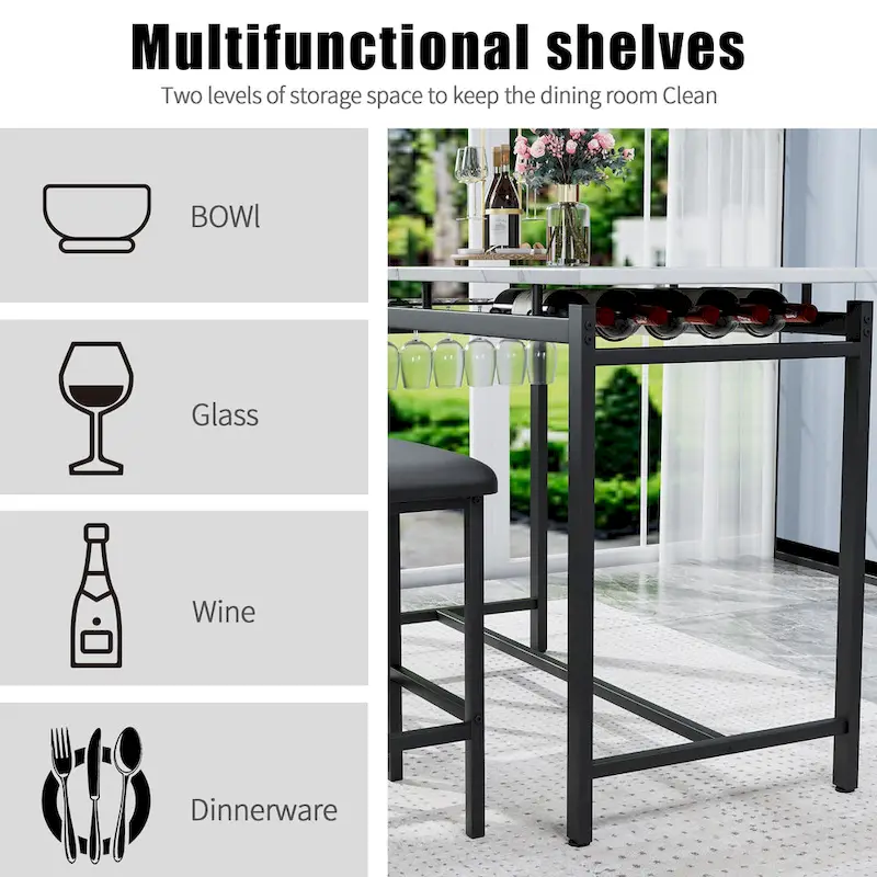 Modern Style 3-Piece Dining Set with Rectangular Table and 2 Upholstered Dining Chairs