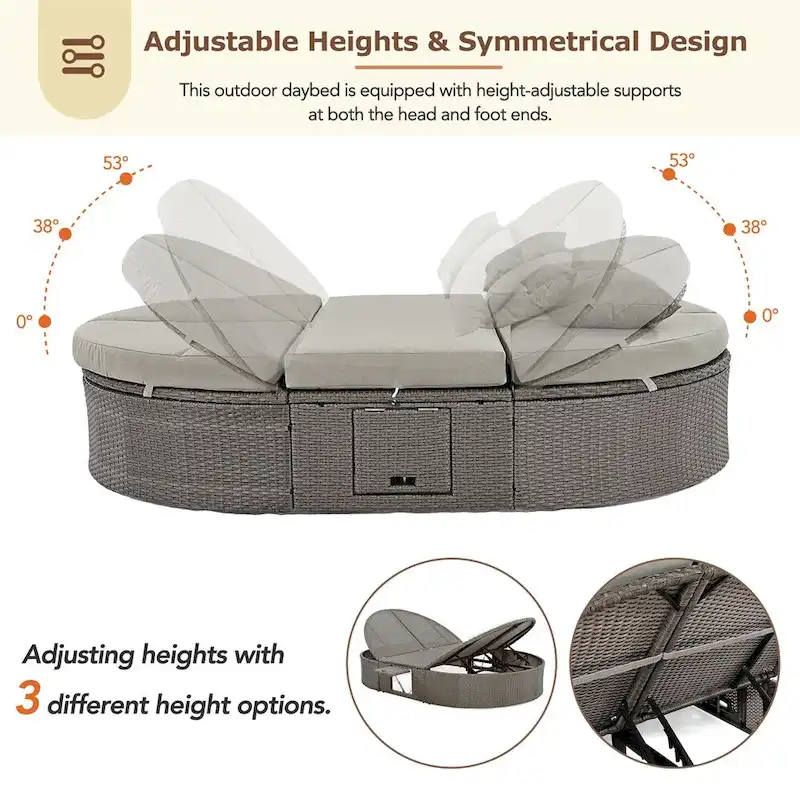 Outdoor Sun Bed Patio 2-Person Daybed with Cushions and Pillows
