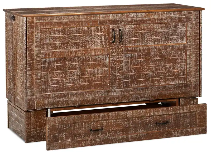 Parker Cabinet Bed with Memory Foam Mattress, Weathered Brown