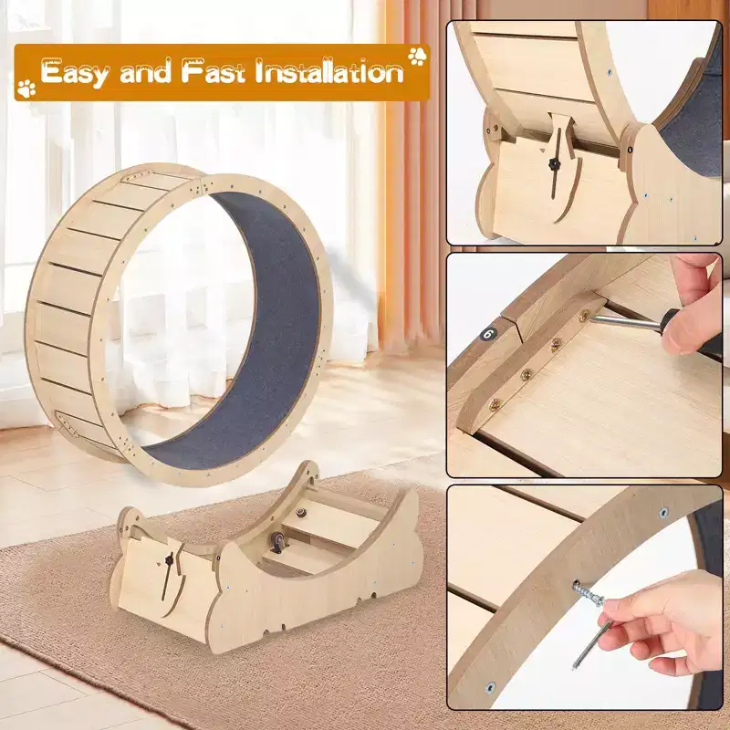 35.4 Inch Cat Exercise Wheel for Indoor Cats, Large Cat Treadmill Wheel with Detachable Carpeted Runway, Versatile Cat Toy Running Wheel Treadmill