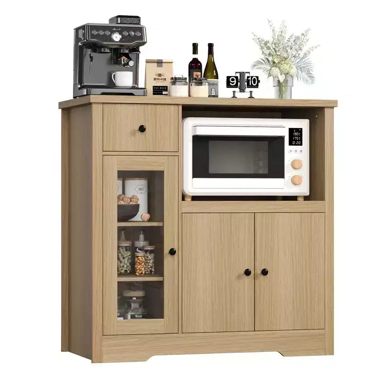 Kitchen Microwave Cabinets with Storage,with 3 Doors,1 Drawer and Adjustable Shelves, Pantry Storage Cabinet