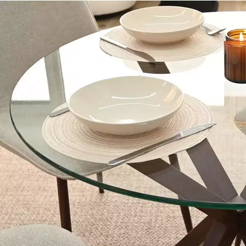 Olive+Oslo 5-Piece Dining Table Set for 4, Round Glass Dining Table with 4 Upholstered Dining Chairs Walnut Legs-Panipeachy
