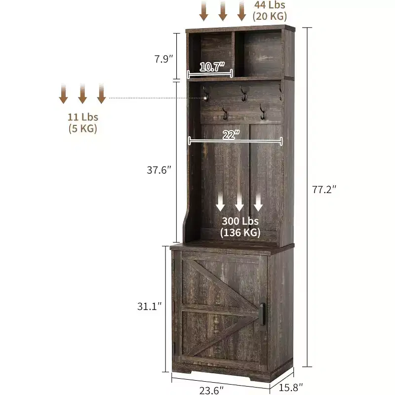 Coat Rack Freestanding - 77,5 Hooks, 2 Open Cubbies & Shoe Cabinet - Space Saving Entryway Furniture for Hallway, Living Room