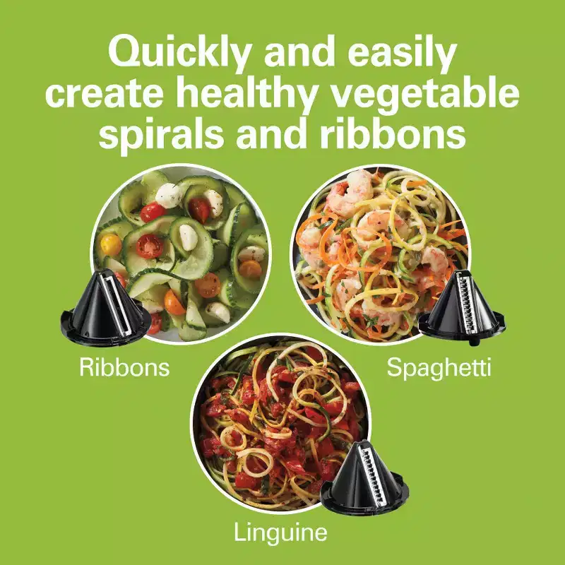 Hamilton Beach 3-Cone Spiralizer - Black: Electric Veggie & Zucchini Spiralizer, Food Slicer, Dishwasher-Safe Parts