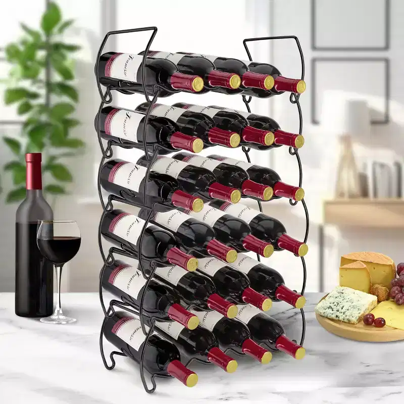 6-Tier Classic Style Stackable Wine Rack - Perfect for Bar, Wine Cellar, Basement, Cabinet, Pantry, etc - Hold 24 Bottles