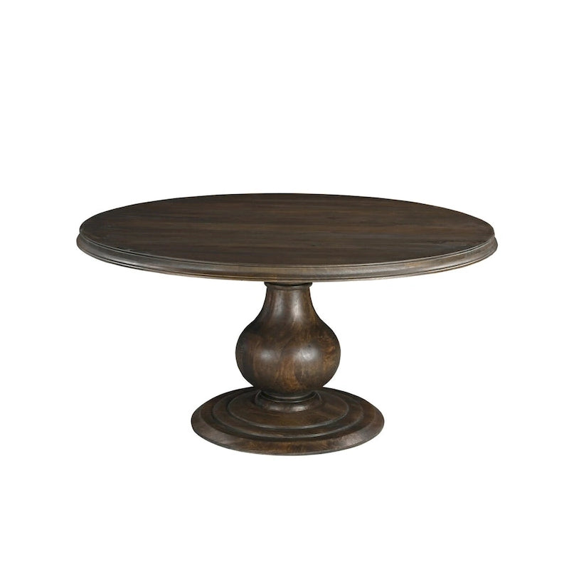 60-Inch Round Pedestal Dining Table – Beige, Solid Mango Wood, Carved Base, Molded Edge, Classic Style
