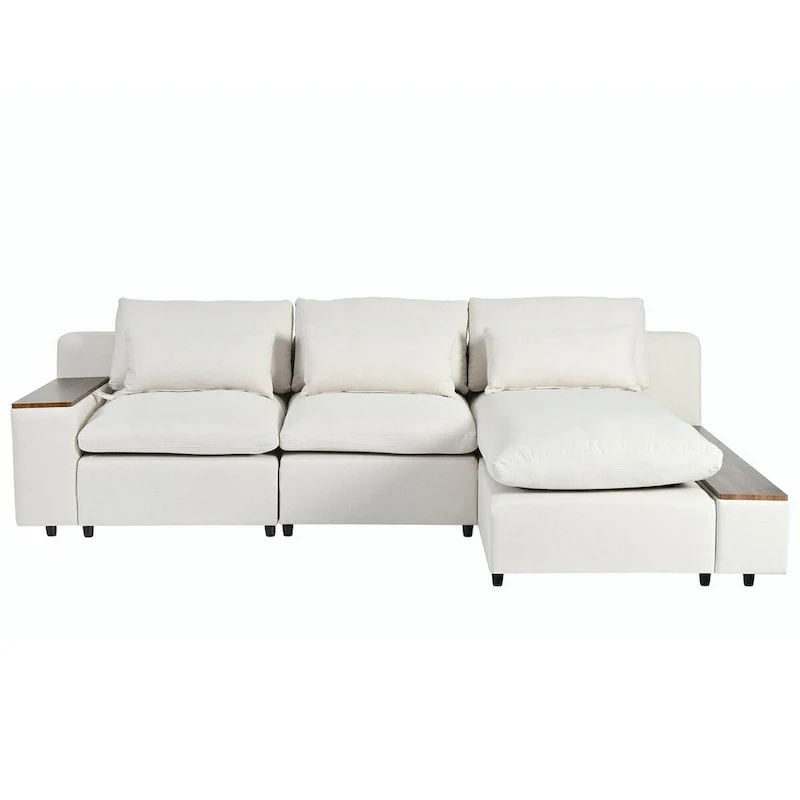 Beige L-Shaped Modular Sectional Sofa, 3-Seat, Right Facing