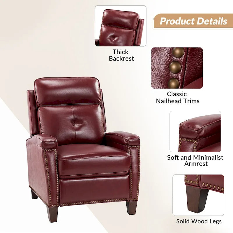 Mid-Century Modern Pushback Recliner with Nailhead Trim
