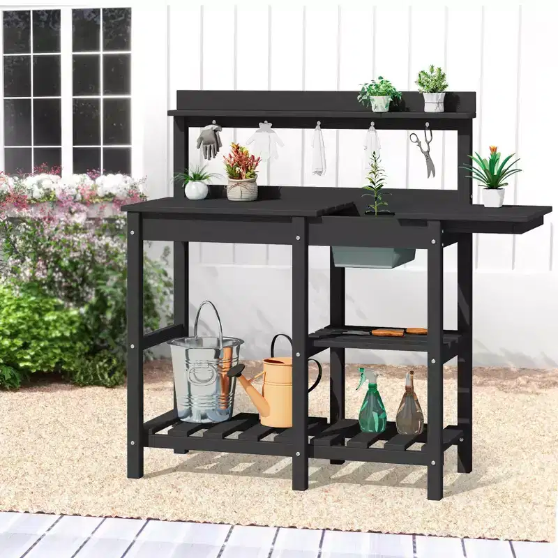 Hyleory HDPE Weather-Resistant Potting Bench Table with Storage Shelf