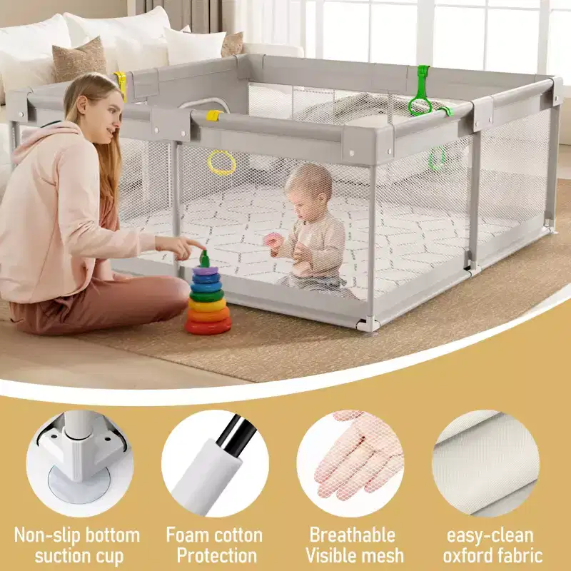 Baby Playpen with Mat 59 x 59 In, Indoor & Outdoor Activity Center, Safety Baby Fence