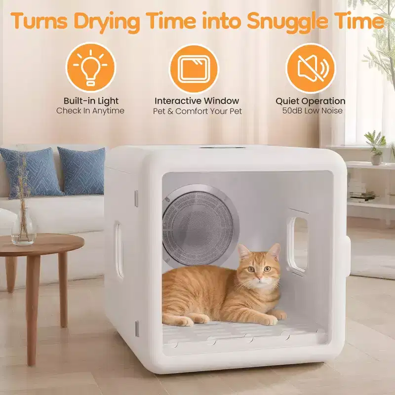 Heynemo 65L Pet Dryer Box for Cats & Dogs Quiet Hair Drying Machine with Adjustable Temp, Blow Air Function C Portable Dog Dryer for Home Bathing