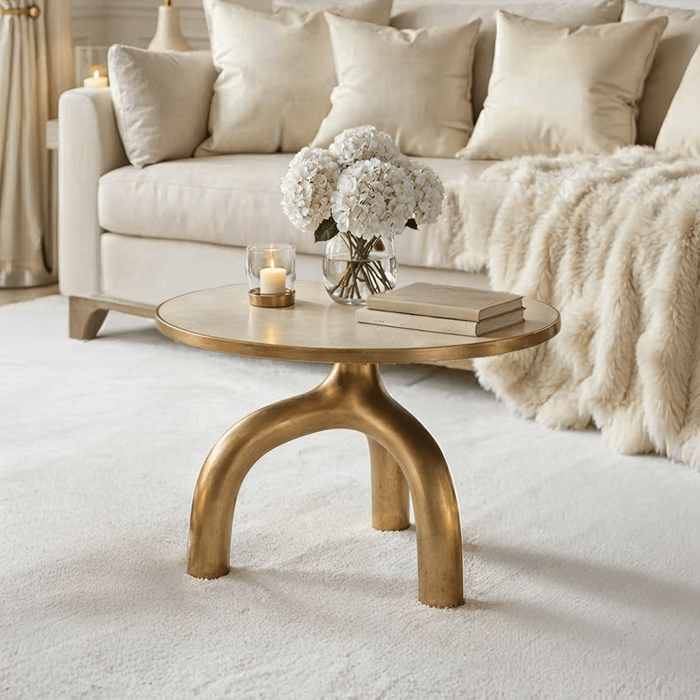 Gold & Cream Round Coffee Table