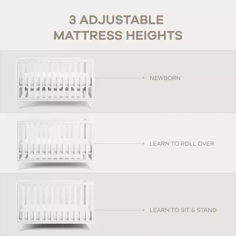 Comfy Cubs Baby Crib for 0 to 3 Years - Adjustable Mattress Height - 80 lbs Capacity Nursery Bed