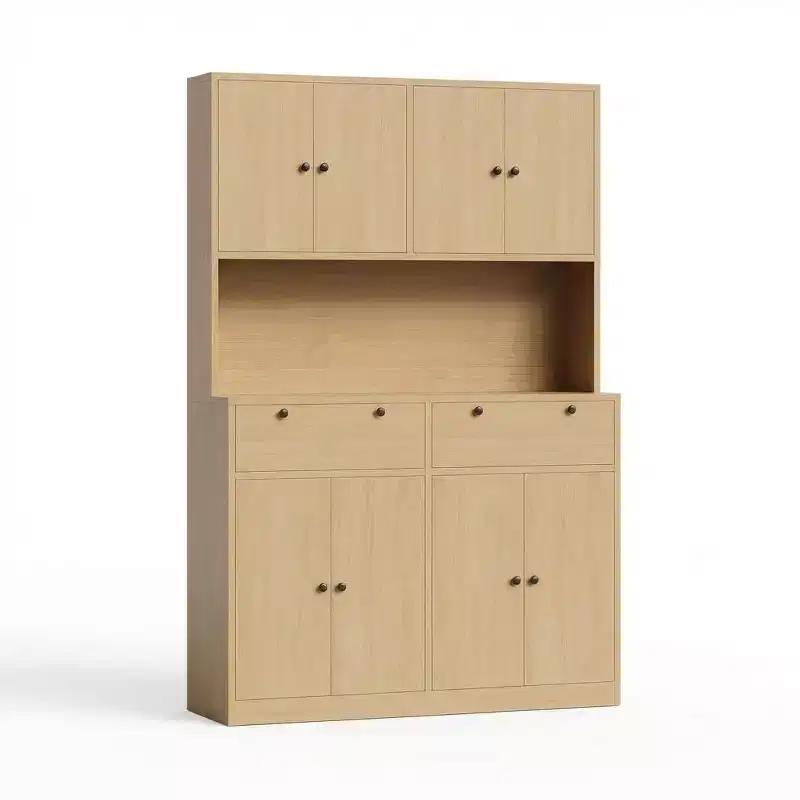 71 Tall Kitchen Pantry Storage Cabinet, Kitchen Hutch with Microwave Stand & Countertop, Large Food Pantry Cabinet with 2 Drawers and 8 Doors