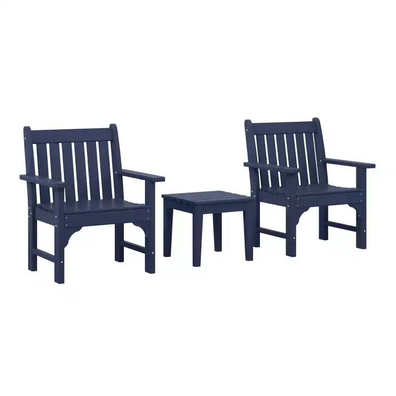 WestinTrends Malibu Outdoor Patio 3-Piece HDPE Adirondack Garden Chairs with Square Adirondack Side Table Set