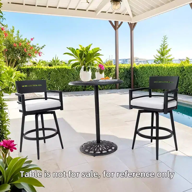 Swivel Outdoor Bar Stool Patio Bar Chair Set of 2, Aluminum Material & Tapered Leg & Moveable Cushion