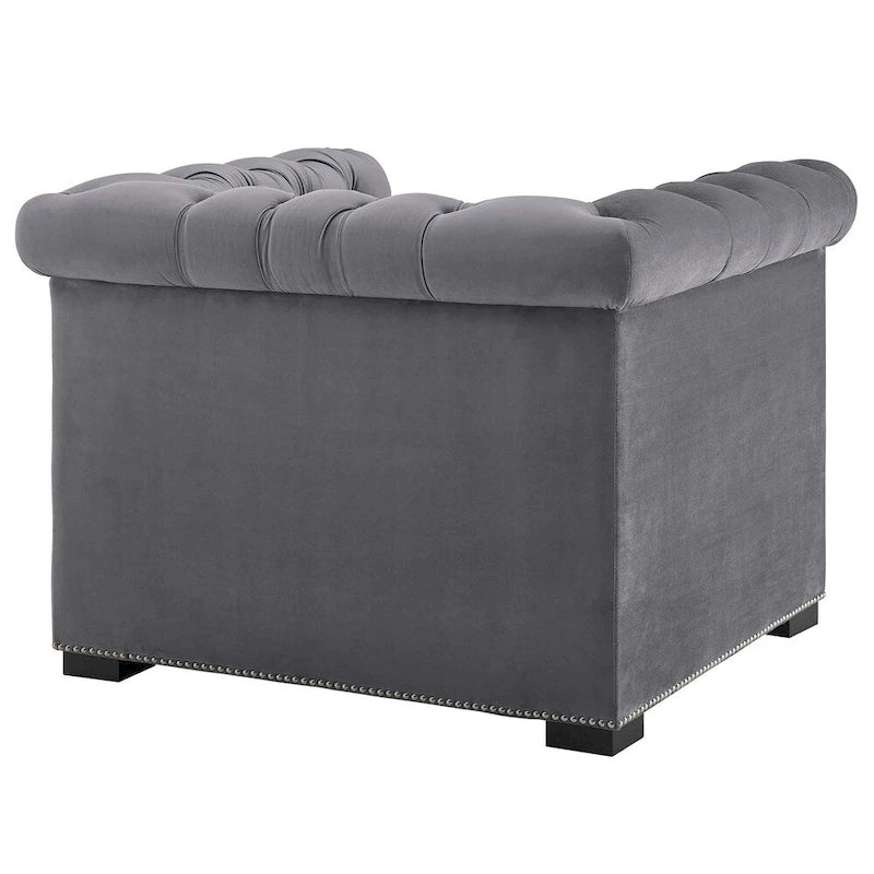 Chesterfield Armchair – Midnight Blue / Aqua / Grey / Ivory, Performance Velvet, Button Tufted, Seats 1