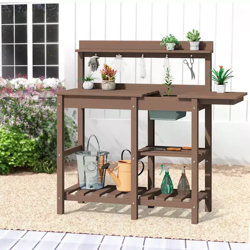 Hyleory HDPE Weather-Resistant Potting Bench Table with Storage Shelf