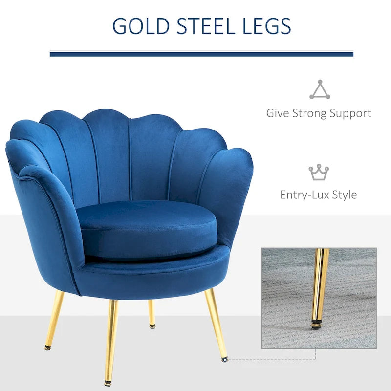 HOMCOM Elegant Velvet Fabric Accent Chair/Leisure Club Chair with Gold Metal Legs for Living Room - 29.5 x 24.75 x 28.75
