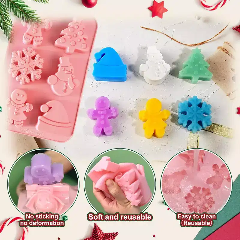 JDICTION 2 PCS Christmas Silicone Baking Molds, Holiday Molds for Soap, Candy, Cookies, with Christmas Tree, Snowman, and Snowflake Shapes