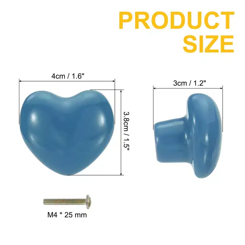 Unique Bargains Heart-Shaped Ceramic Drawer Knobs with Screw for Cupboard Wardrobe 4 Pcs