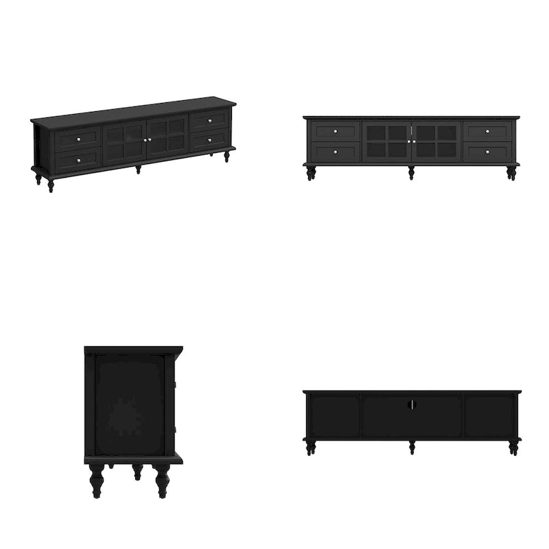 70.9-Inch TV Stand – White, Modern Style, Tempered Glass Doors & 4 Drawers