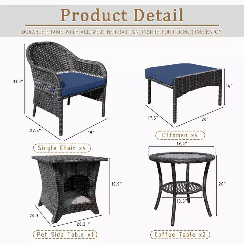 UPTIOT 11-Piece Outdoor Wicker Patio Conversation Seating Set