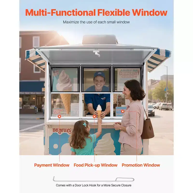 VEVOR Concession Window 60x36 in, Aluminum Alloy Service Window for Food Truck, Up to 85 Degrees Stand Serving Window with 6 Sliding Windows, White