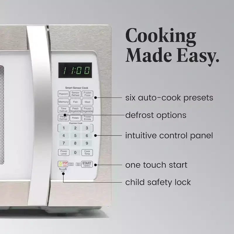 Farberware Professional 1.3 Cu. Ft. 1100-Watt Microwave Oven with Smart Sensor Cooking, White and Platinum