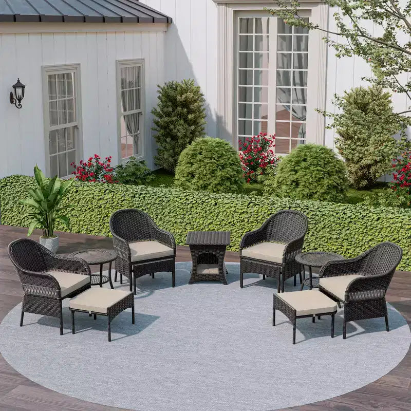 UPTIOT 11-Piece Outdoor Wicker Patio Conversation Seating Set
