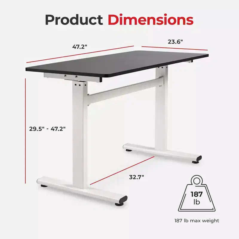 Sunny Health & Fitness Air-Drive Standing Desk with Cordless Air Lift - White