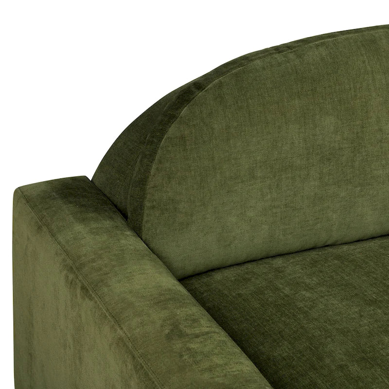 99-Inch Mid-Century Sofa – Distressed Green Velvet, Low-Profile, Sinuous Spring, Seats 3