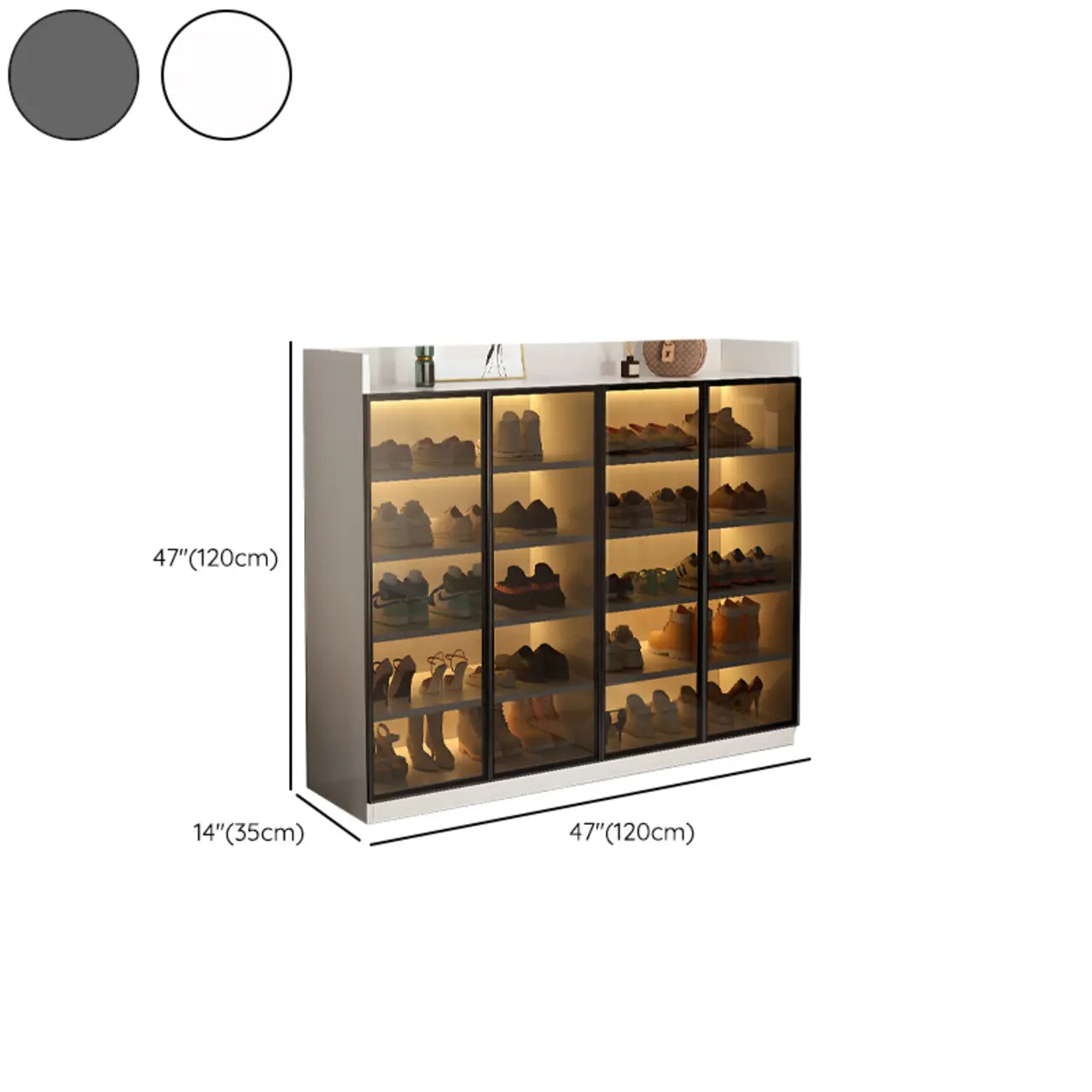 Led-lit Shoe Cabinet with Adjustable Shelves Transparent Doors