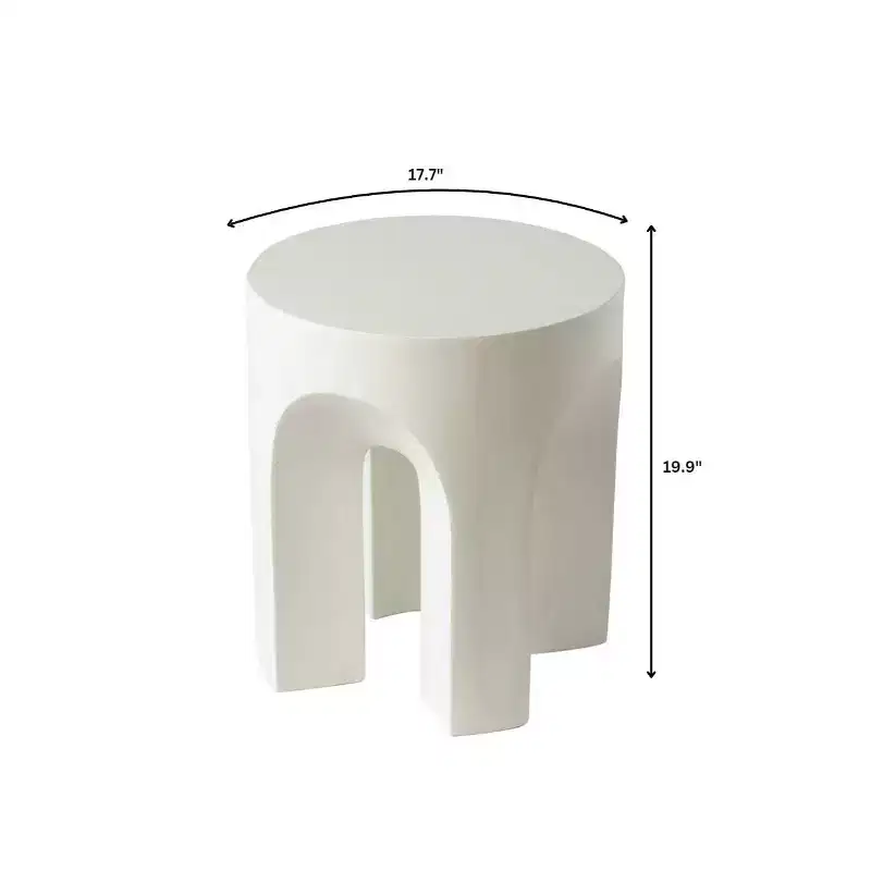 LeisureMod Crus 18 Sculptural Fiberstone End Table - Round Vaulted Base Side Table