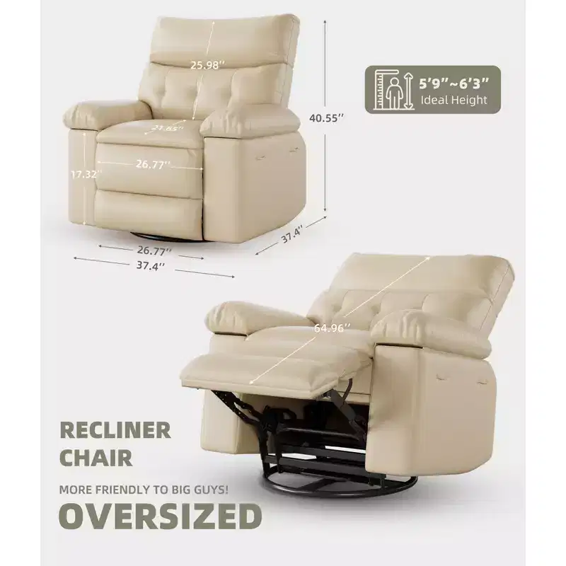 Living Room Manual Massage Chair, 360-Degree Rotating Massage Chair with Remote Control, PU Leather Leisure Chair with Side Pockets