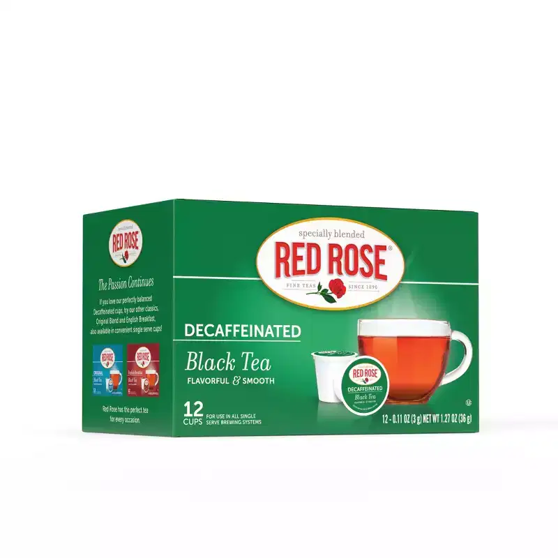 Red Rose Naturally Decaffeinated Black Tea with 12 Single Serve Tea K-Cups Per Box (Pack of 6) K-Cup Pods for Keurig