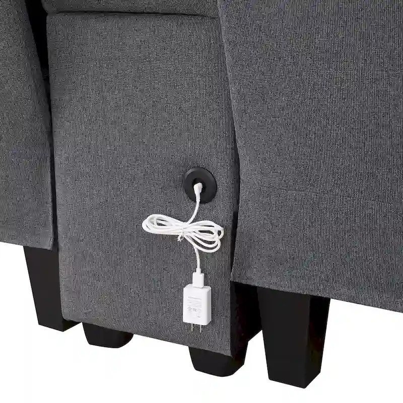 114.2 Upholstered Sofa with Console, Cup Holders and USB Charging