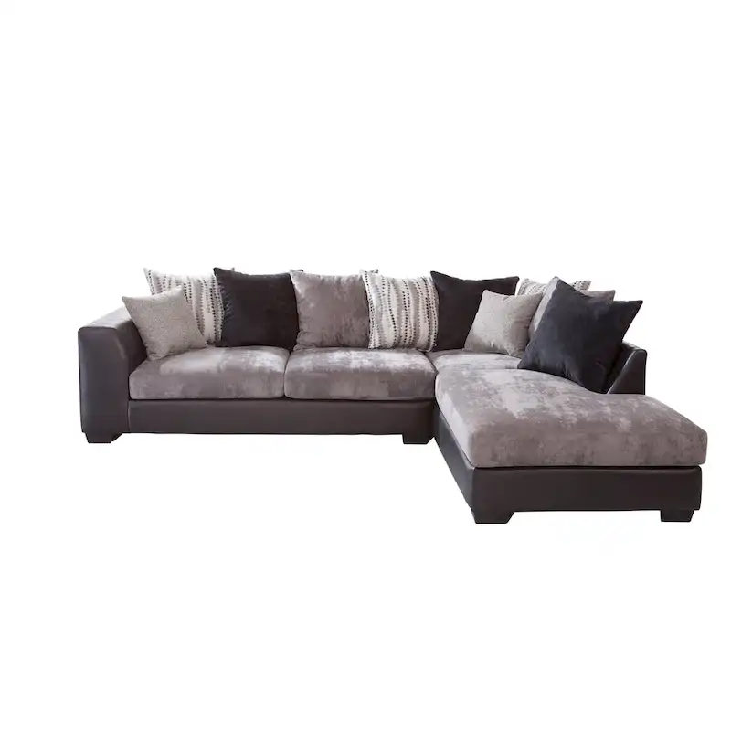 L-Shaped Sectional Sofa with Chaise, Charcoal and Black