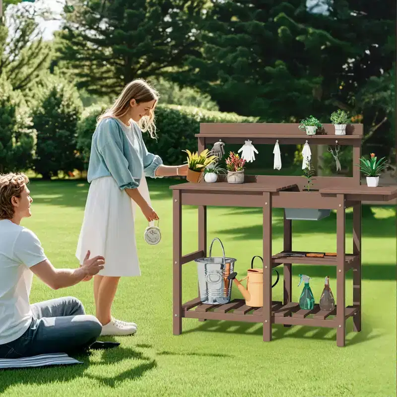 Hyleory HDPE Weather-Resistant Potting Bench Table with Storage Shelf